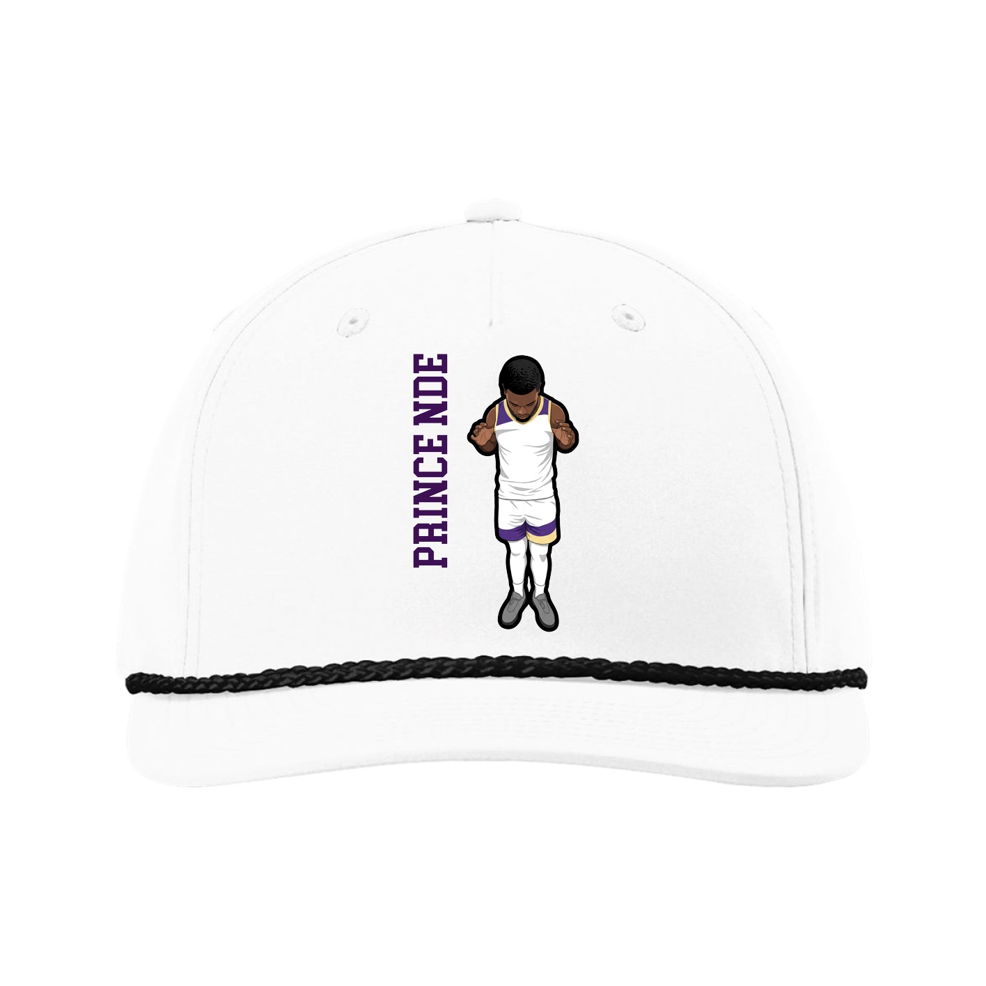 Five-Panel Classic Rope Cap — Name Vertical in White