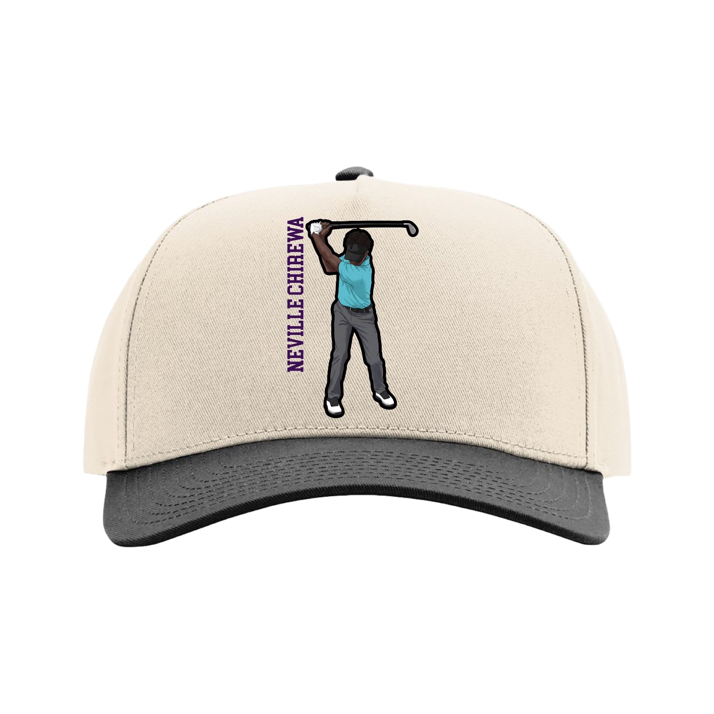 Full Fabric Five-Panel Champ Cap — Name Vertical in Cream/Black