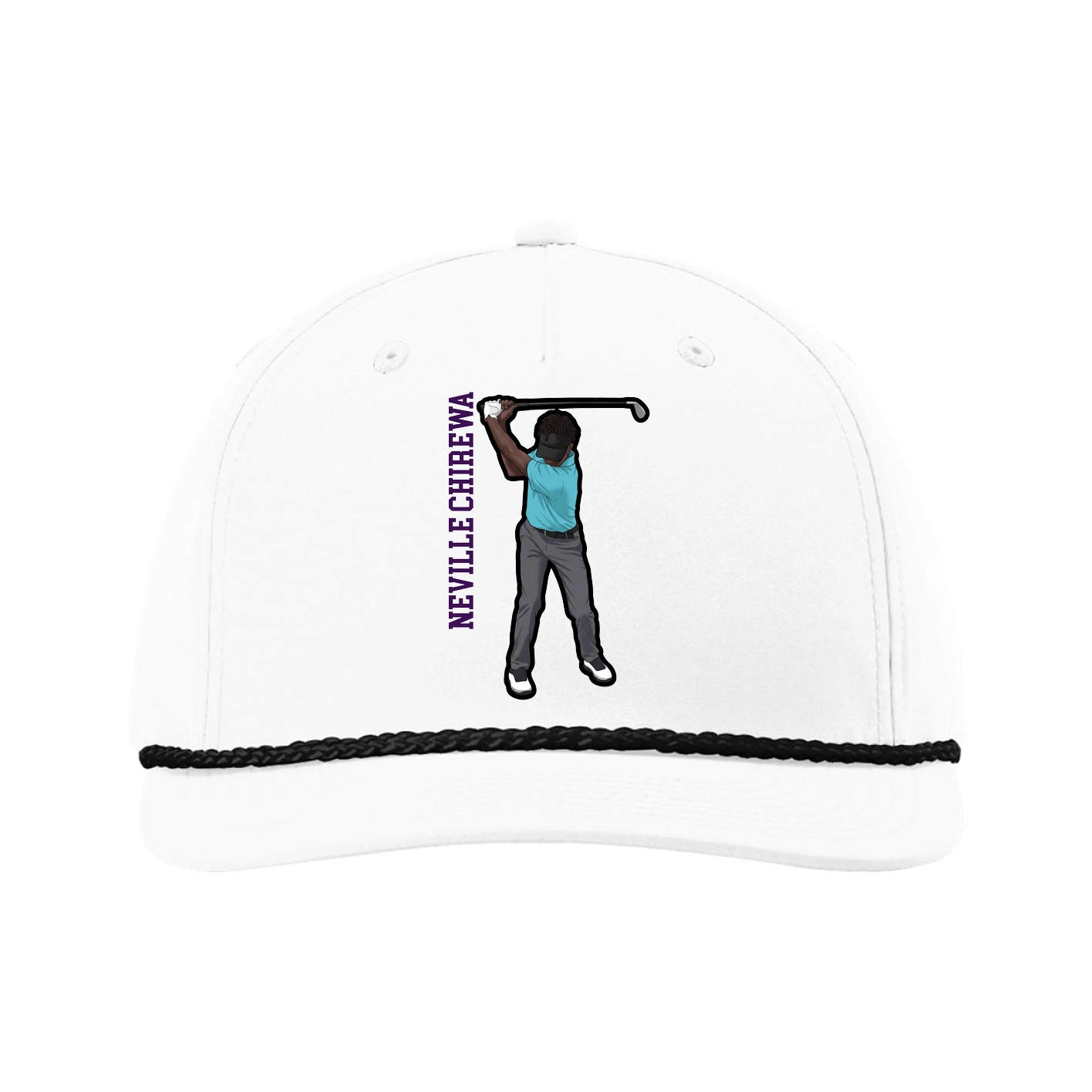 Five-Panel Classic Rope Cap — Name Vertical in White