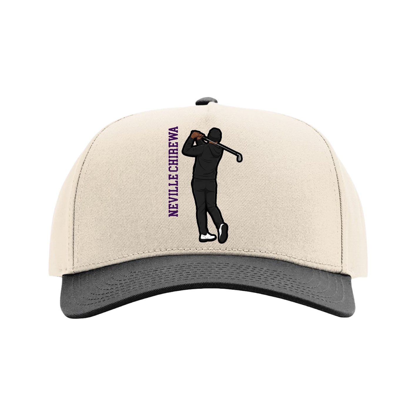 Full Fabric Five-Panel Champ Cap — Name Vertical in Cream/Black