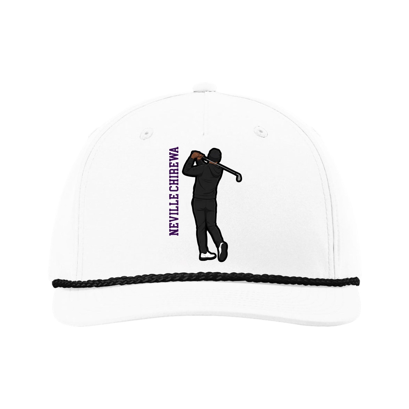 Five-Panel Classic Rope Cap — Name Vertical in White
