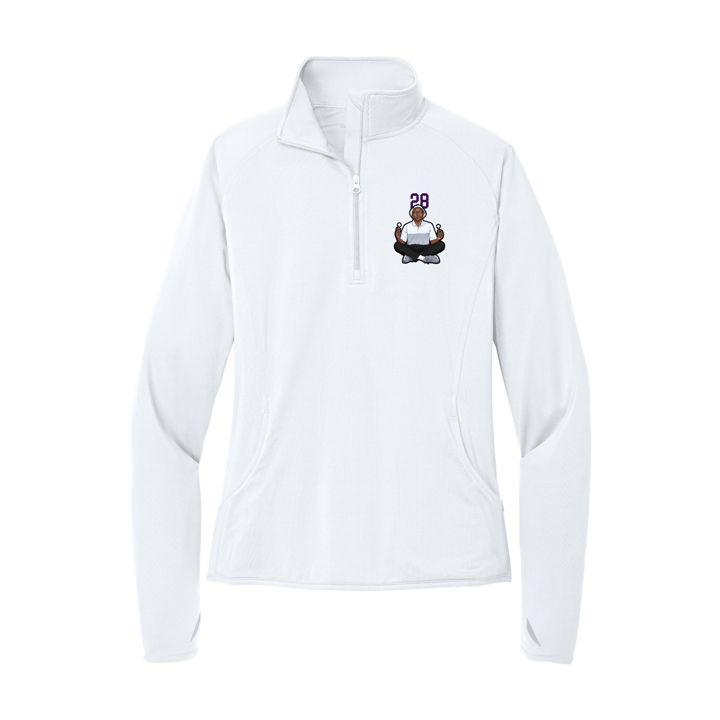 Women's Q-Zip Pullover — Number Top in White