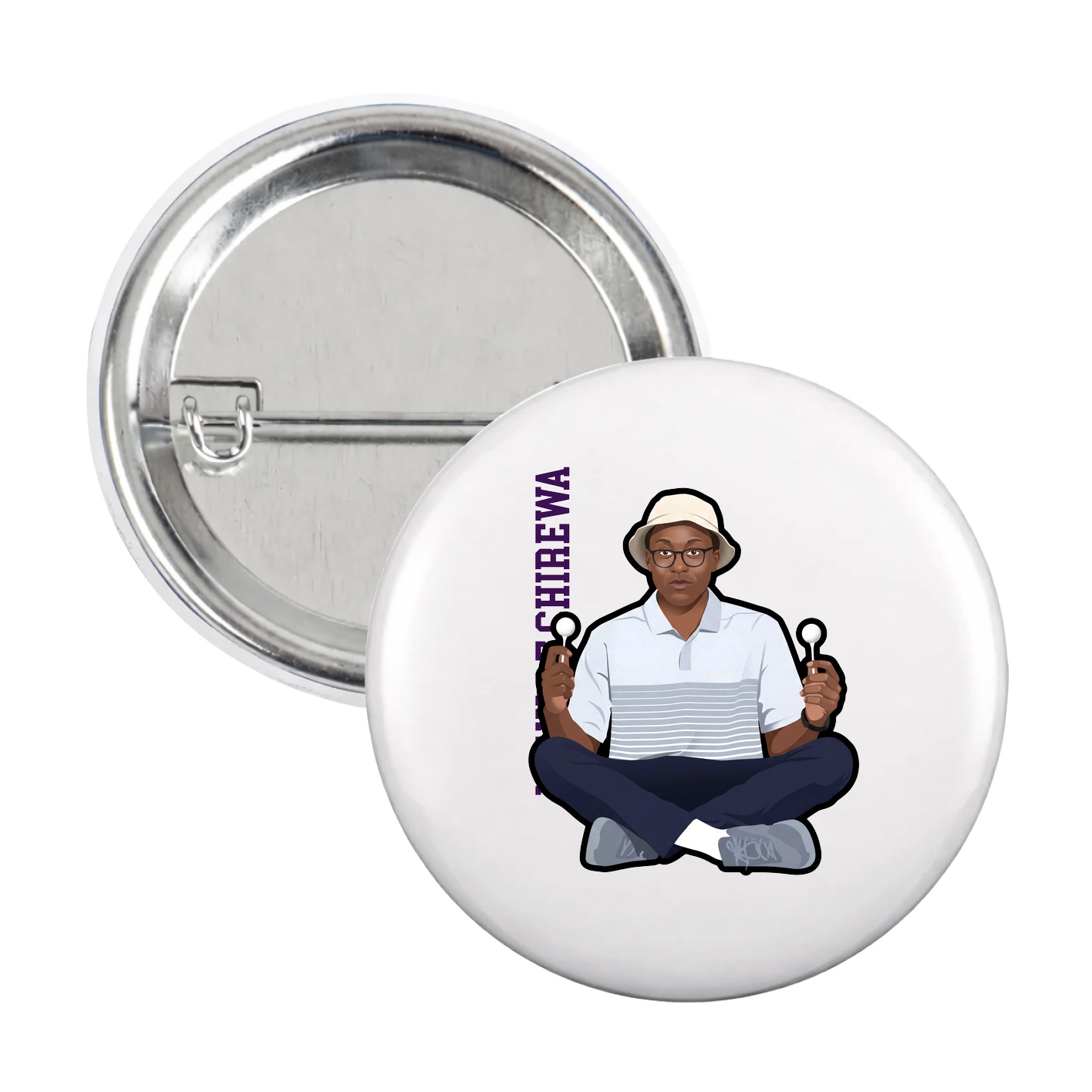 Game Day Button — Name Vertical in White