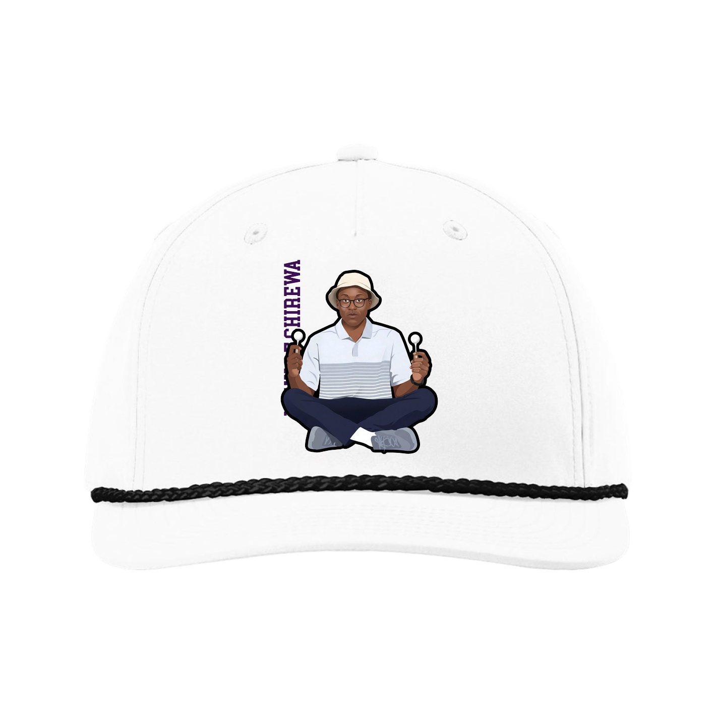 Five-Panel Classic Rope Cap — Name Vertical in White