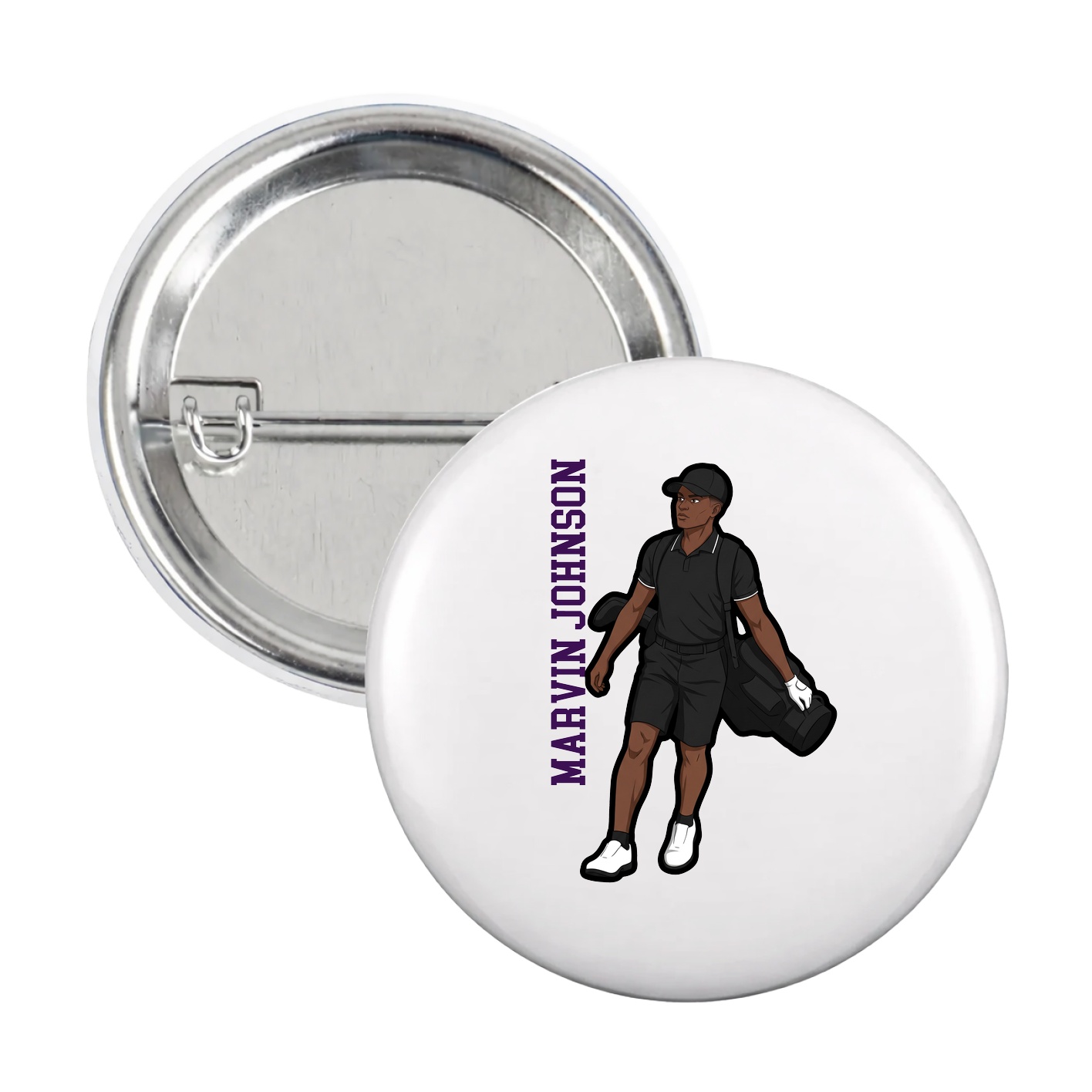 Game Day Button — Name Vertical in White