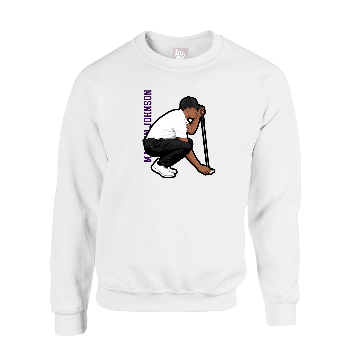 Fleece Crew — Name Vertical in White