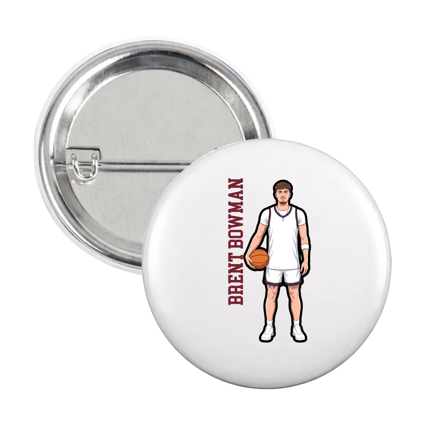 Game Day Button — Name Vertical in White
