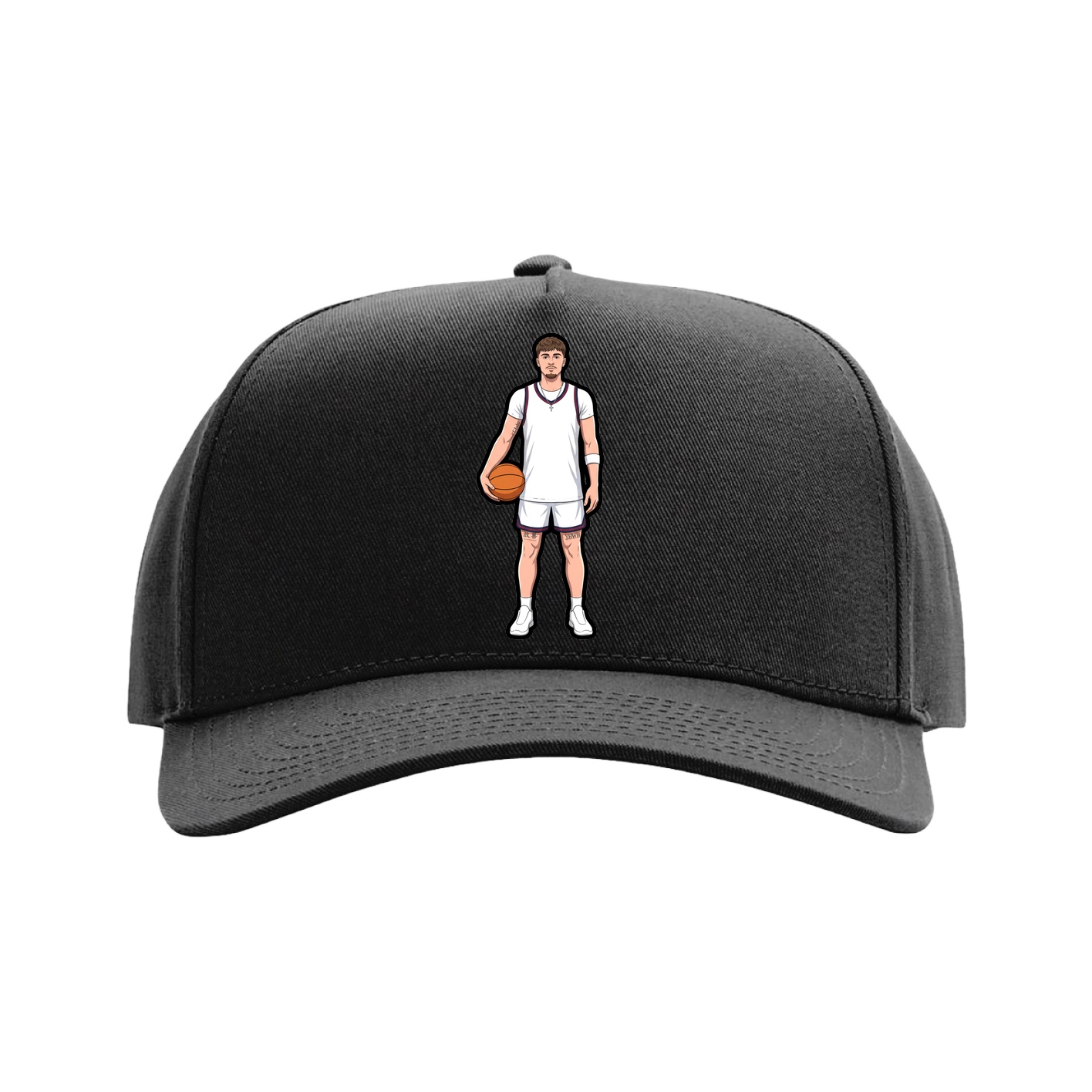 Full Fabric Five-Panel Champ Cap — Name Vertical in Black