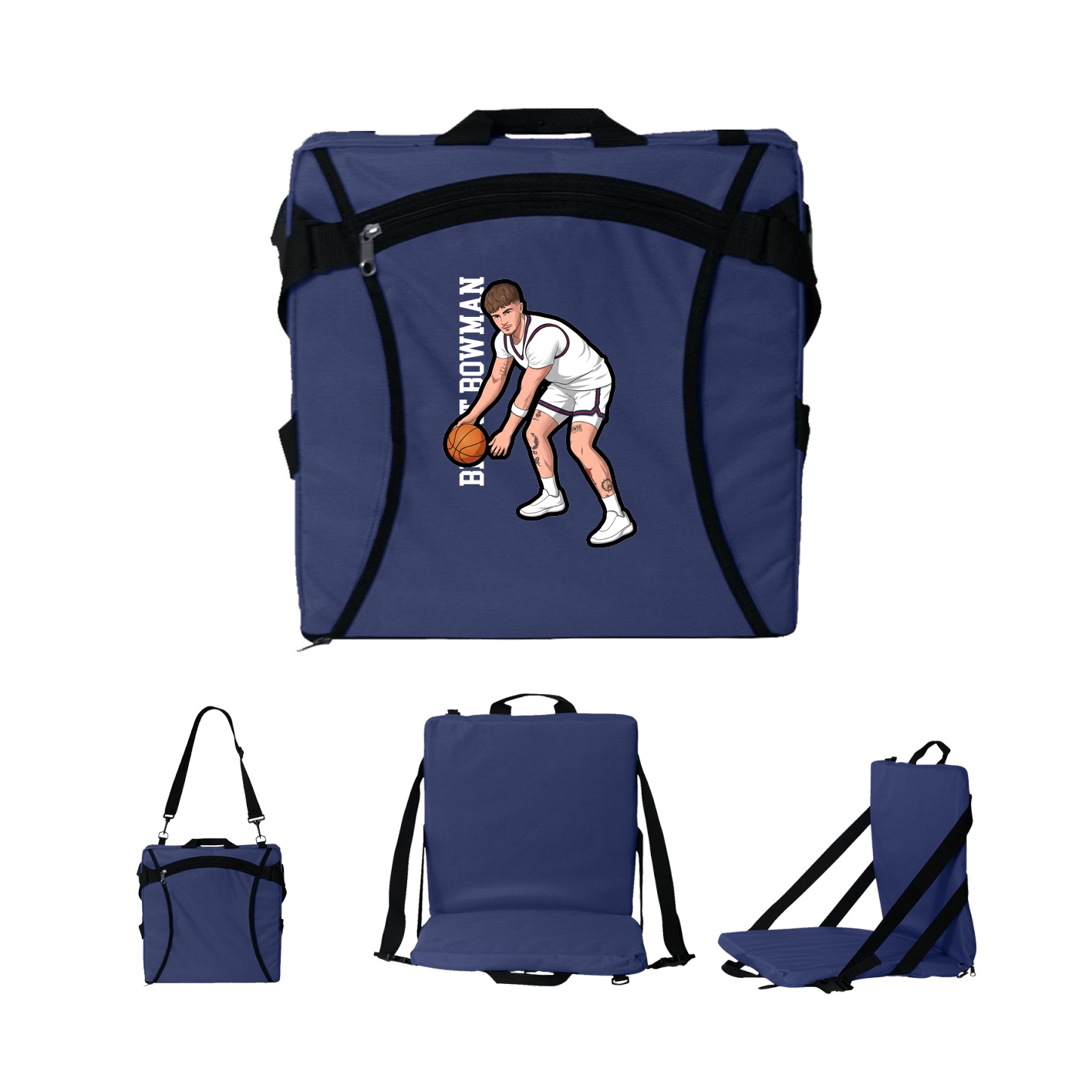 Folding Stadium Seat — Name Vertical in Navy