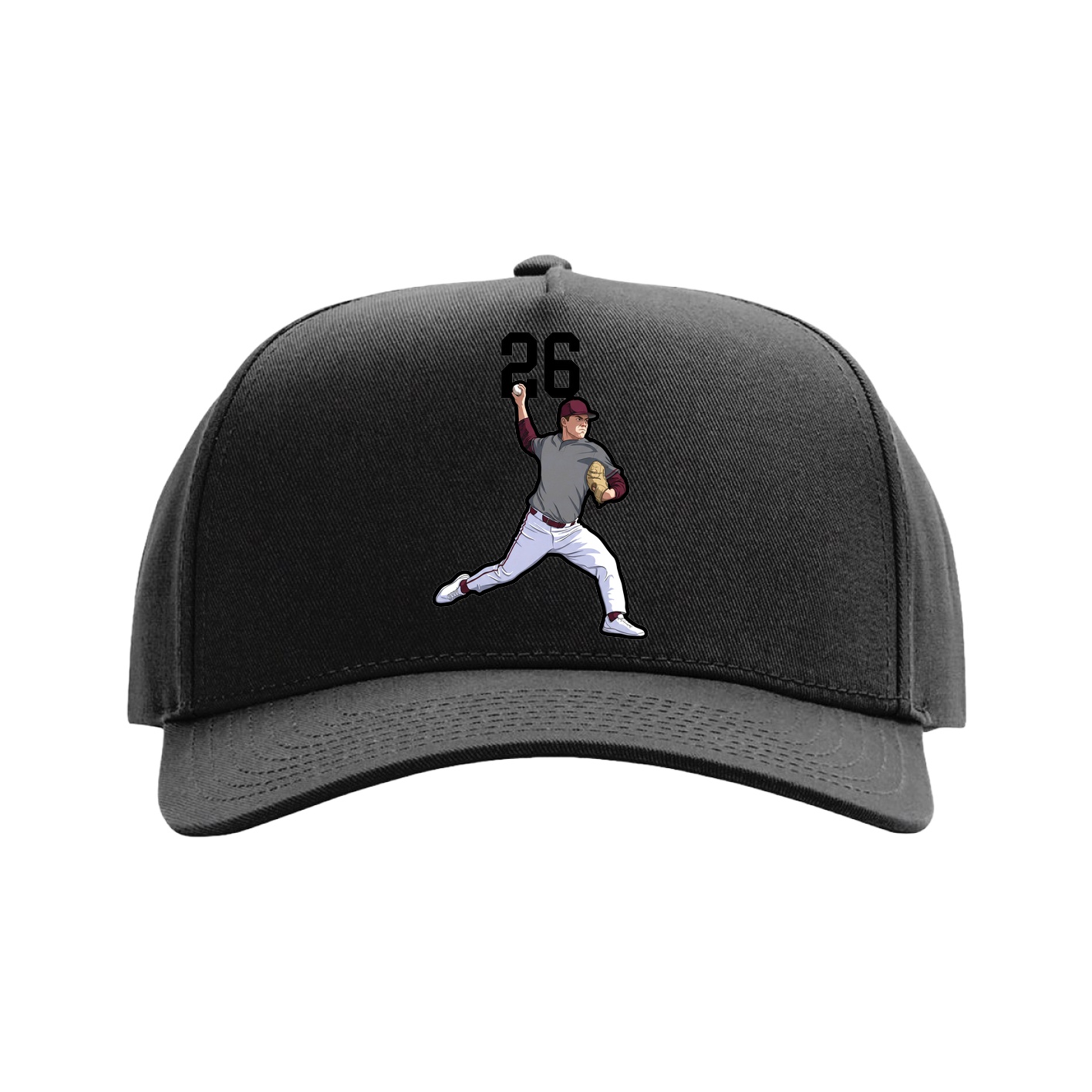 Full Fabric Five-Panel Champ Cap — Number Top in Black