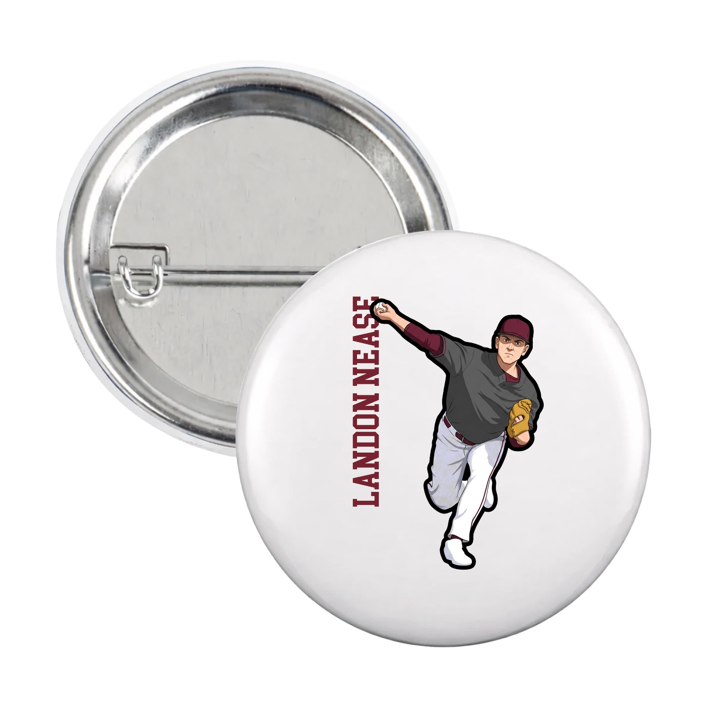 Game Day Button — Name Vertical in White