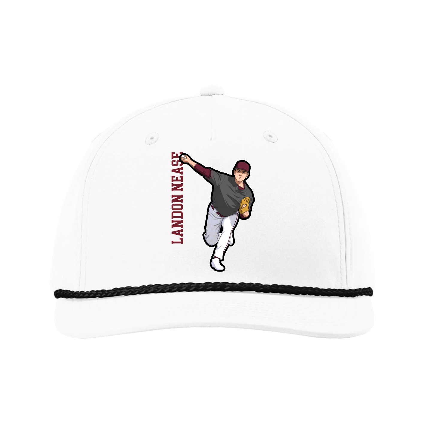Five-Panel Classic Rope Cap — Name Vertical in White