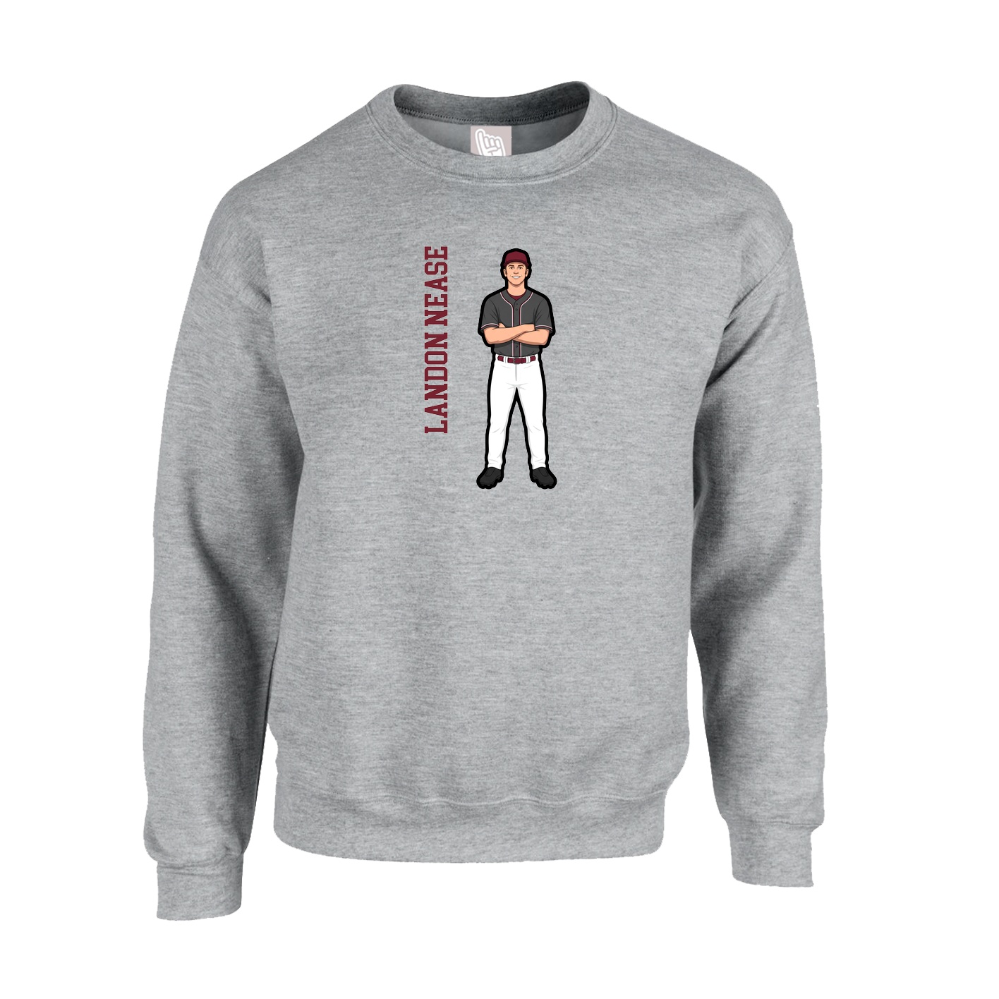 Fleece Crew — Name Vertical in Grey