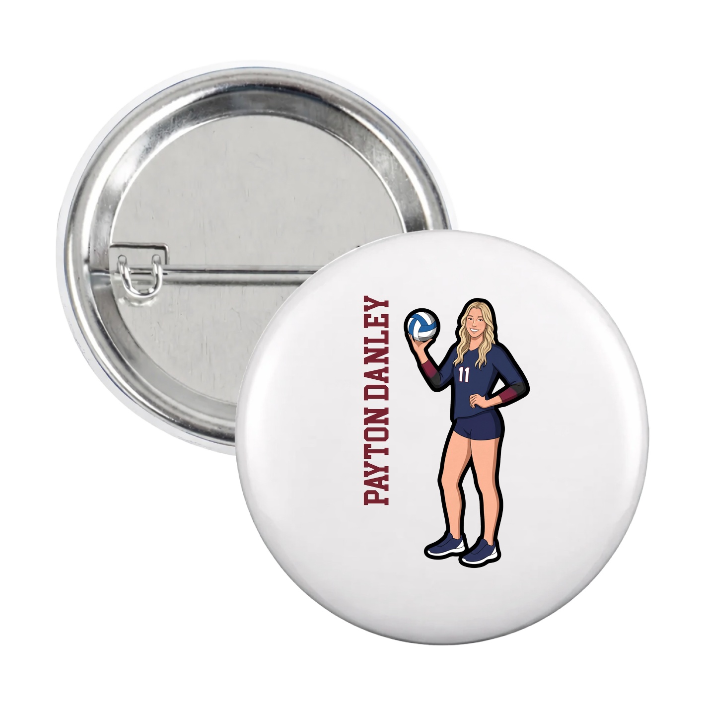 Game Day Button — Name Vertical in White