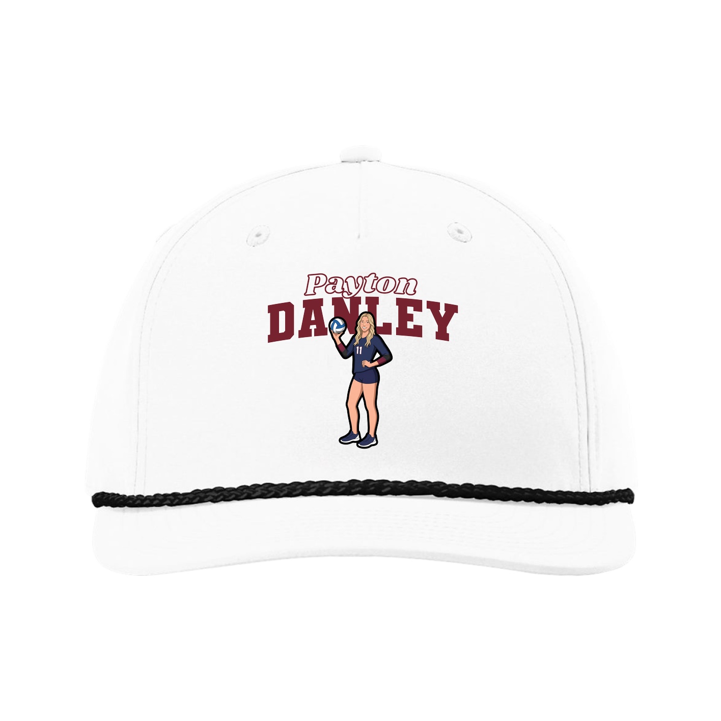 Five-Panel Classic Rope Cap — Name Arch in White