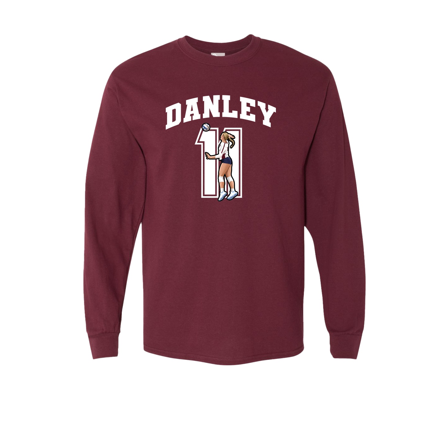 Long Sleeve Tee — Number in Maroon