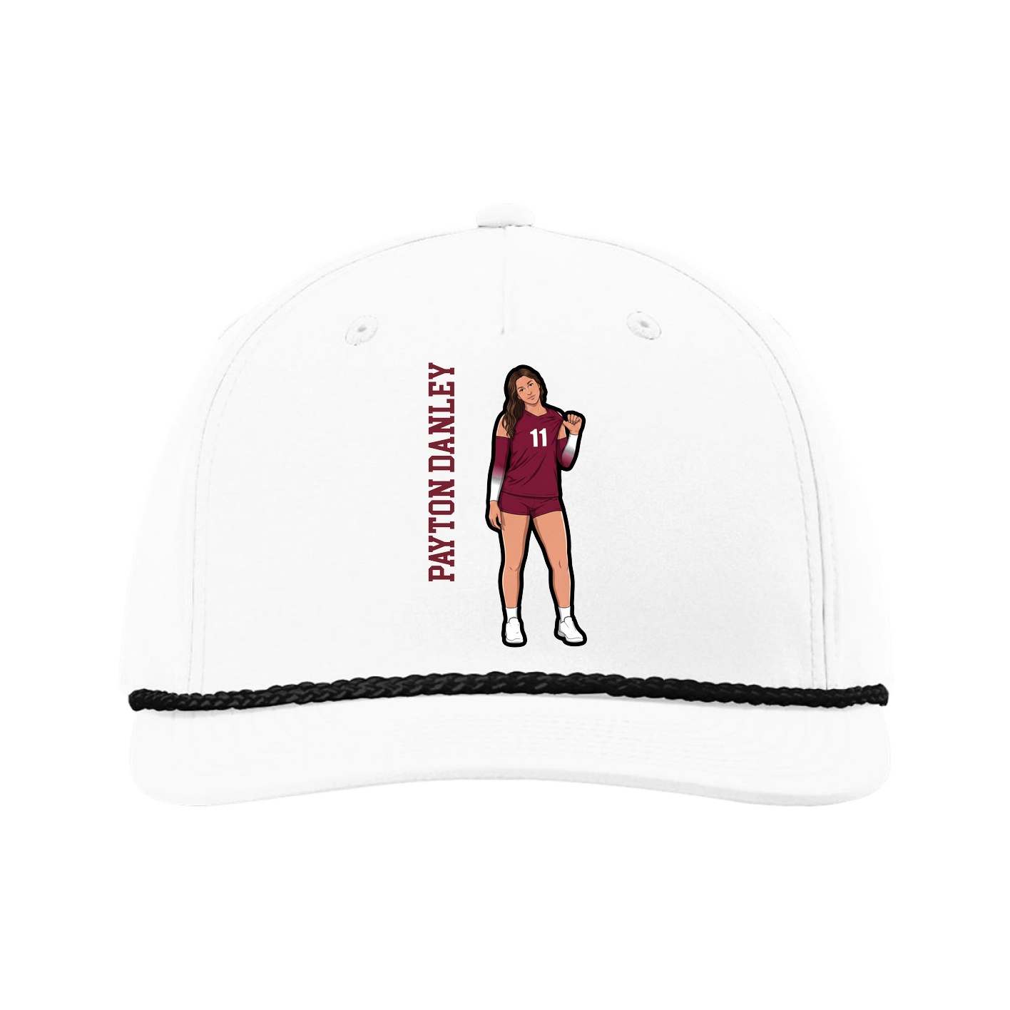 Five-Panel Classic Rope Cap — Name Vertical in White