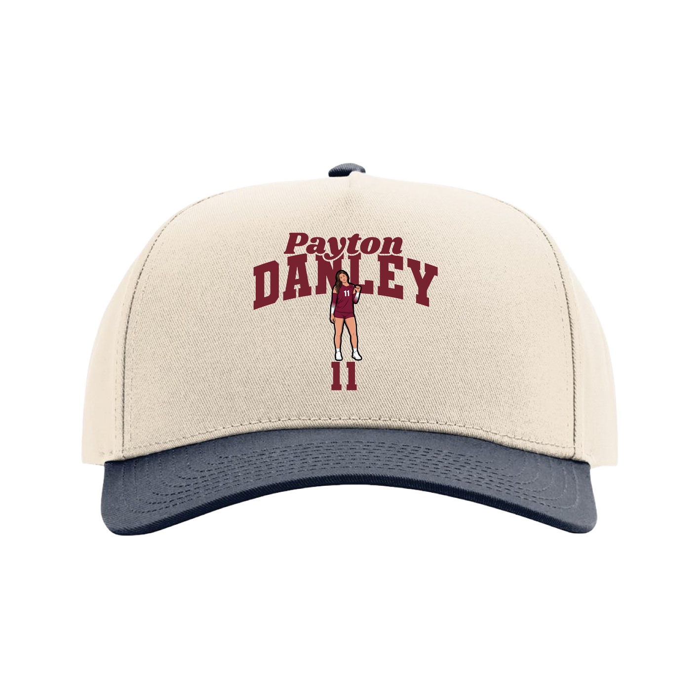 Full Fabric Five-Panel Champ Cap — Signature Arch in Cream/Navy