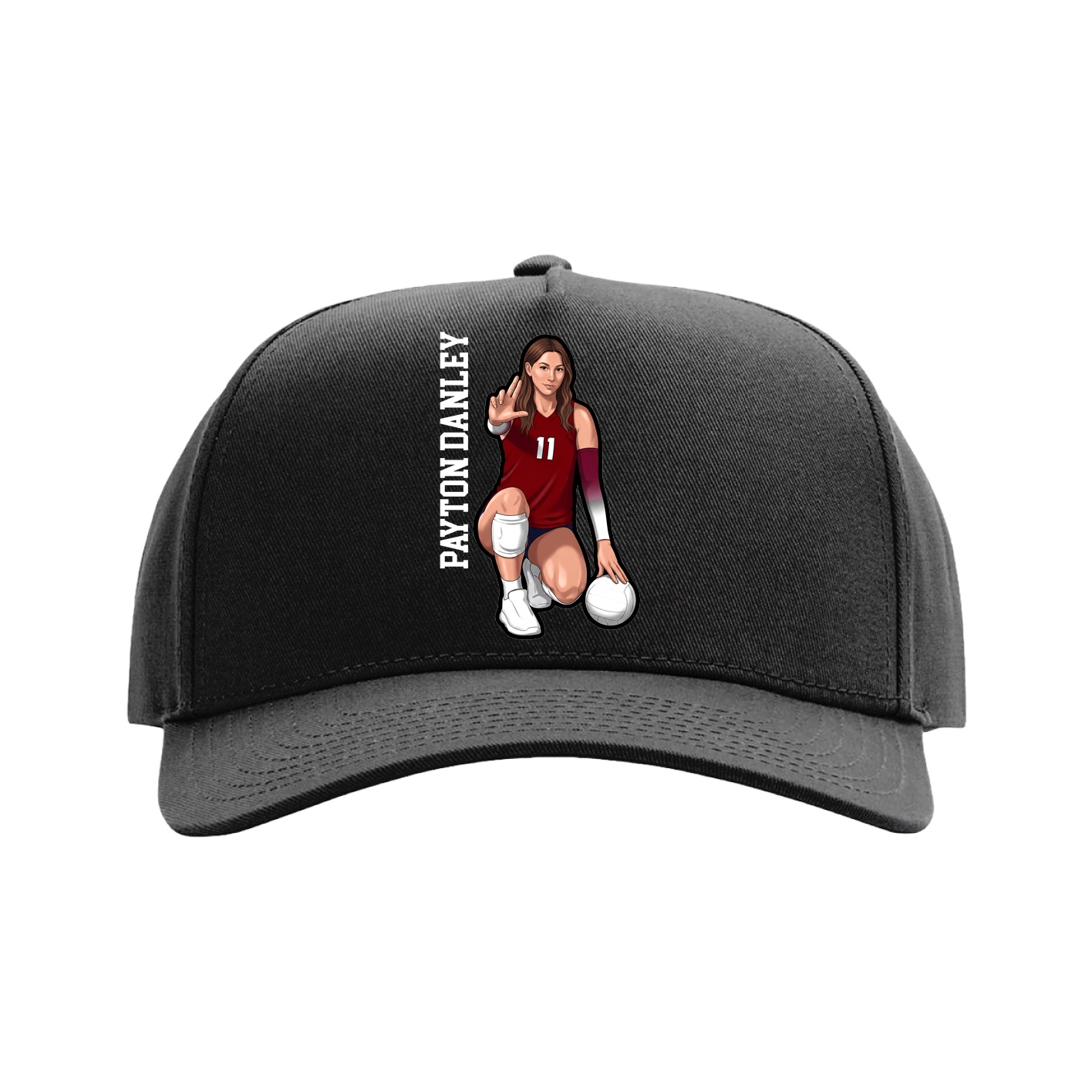 Full Fabric Five-Panel Champ Cap — Name Vertical in Black