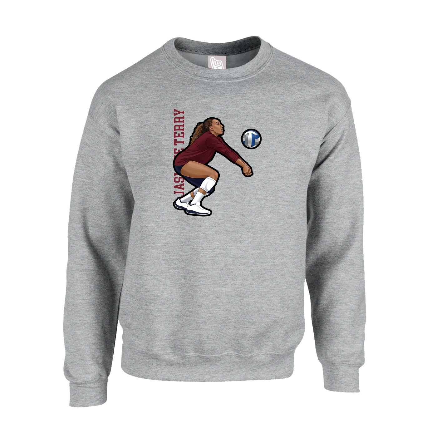 Fleece Crew — Name Vertical in Grey