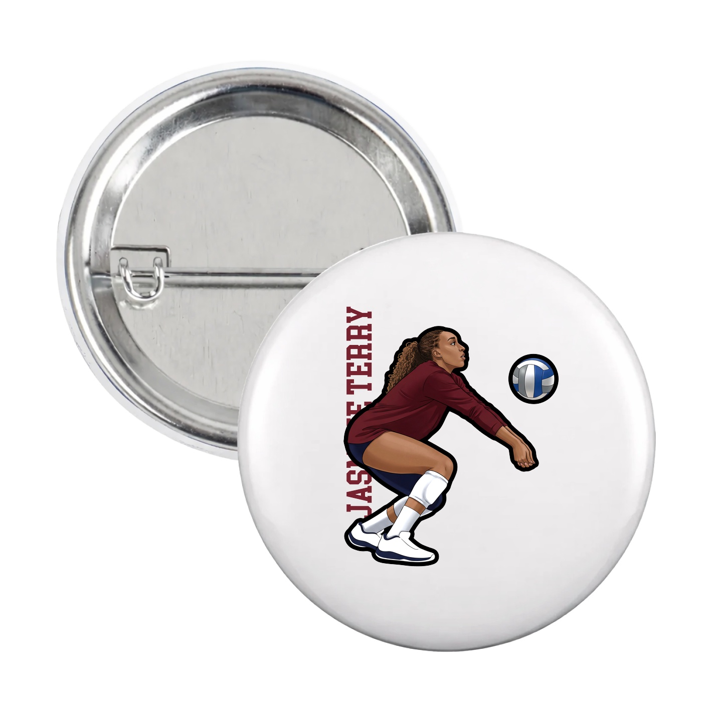 Game Day Button — Name Vertical in White