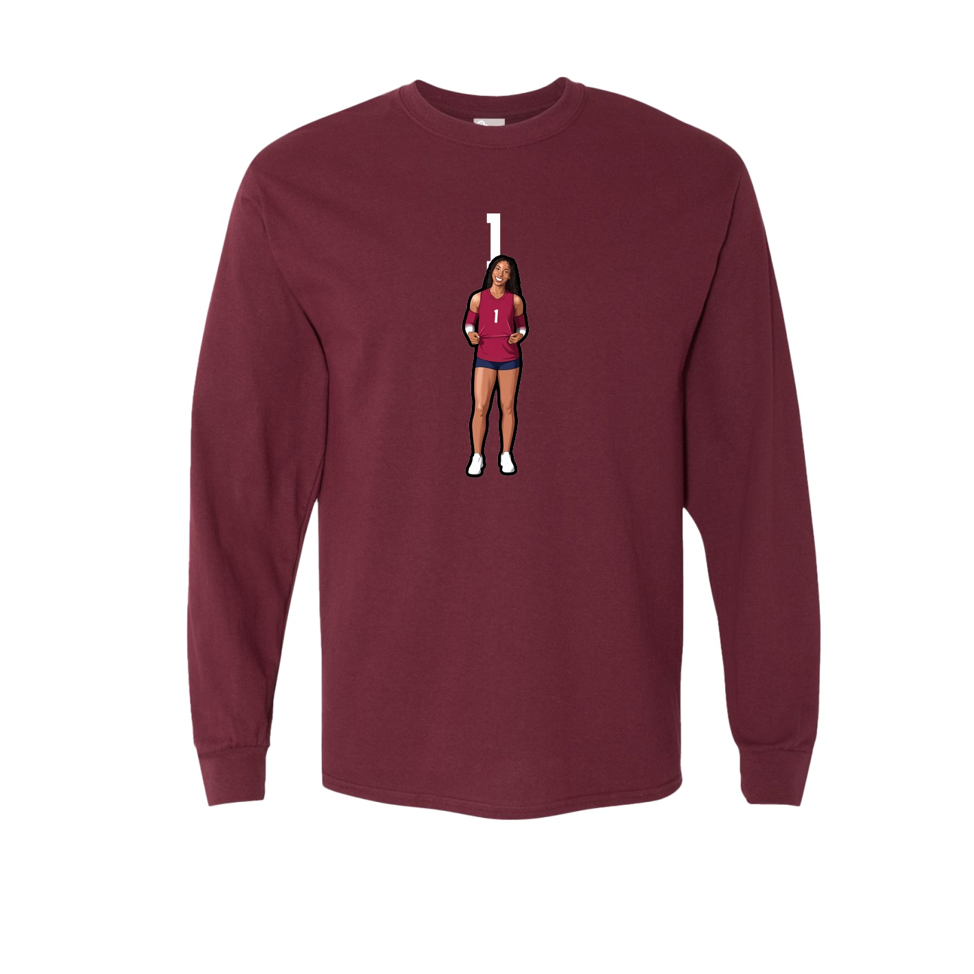Long Sleeve Tee — Number Top in Maroon