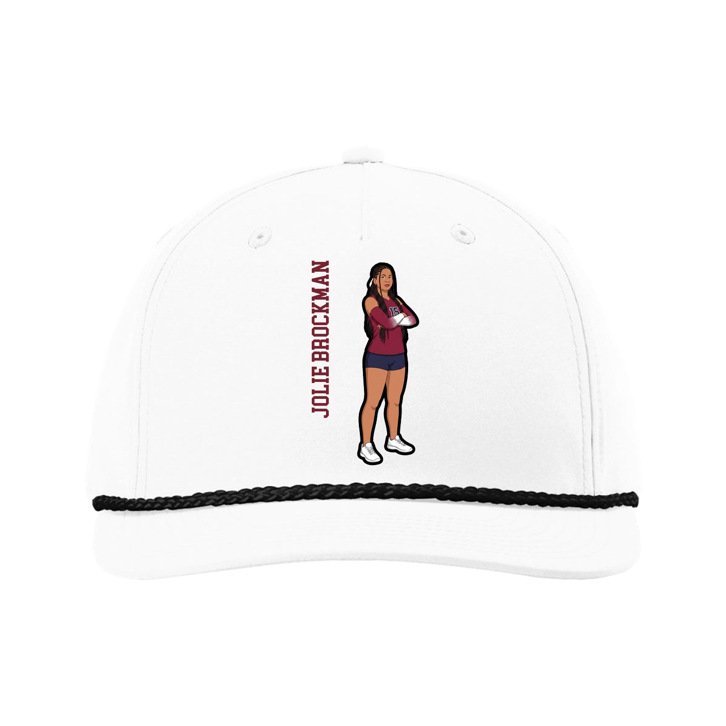 Five-Panel Classic Rope Cap — Name Vertical in White