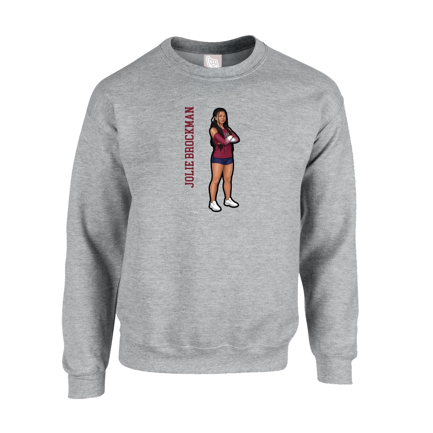 Fleece Crew — Name Vertical in Grey