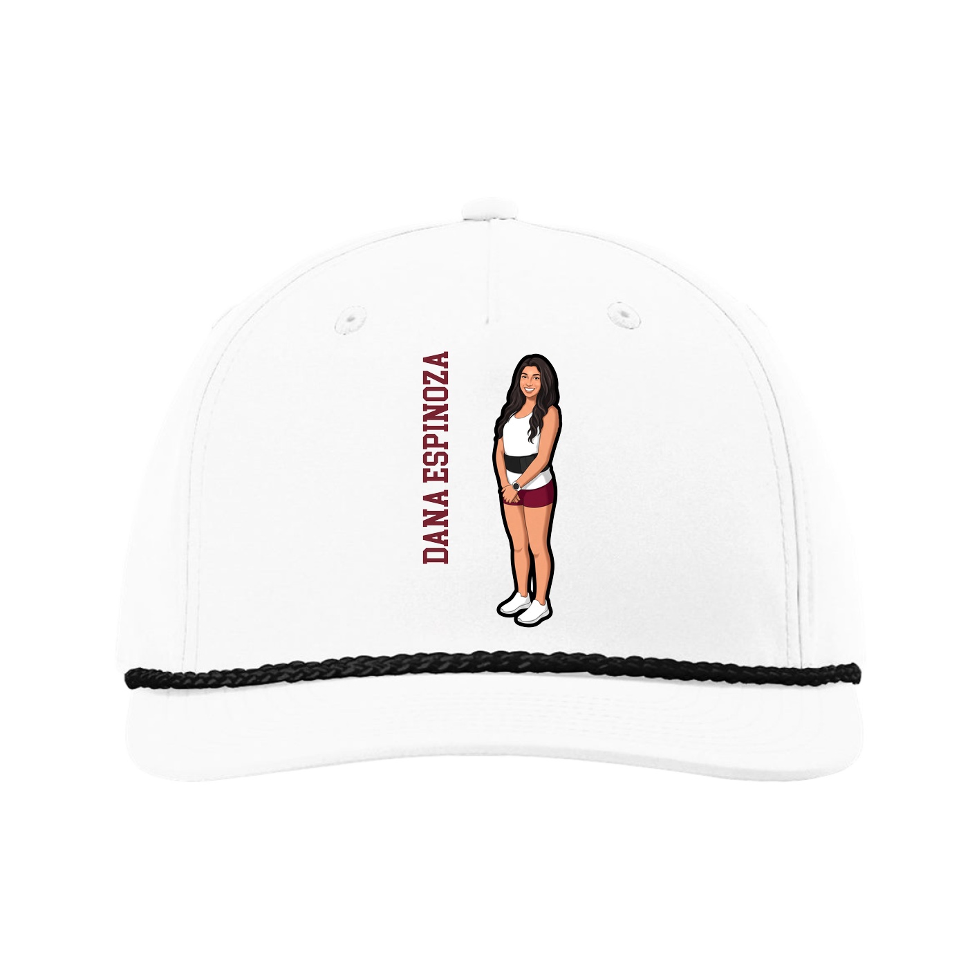 Five-Panel Classic Rope Cap — Name Vertical in White