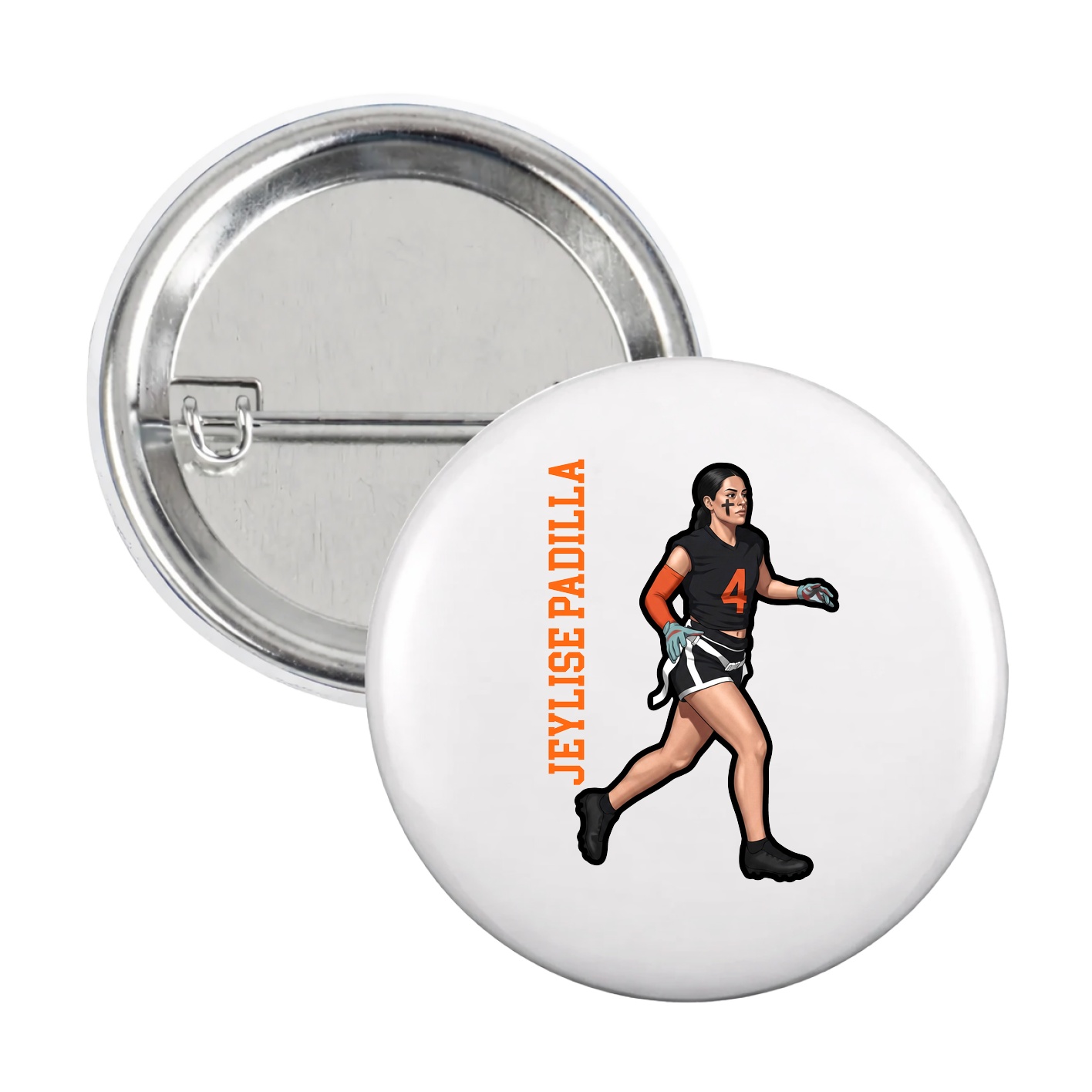 Game Day Button — Name Vertical in White