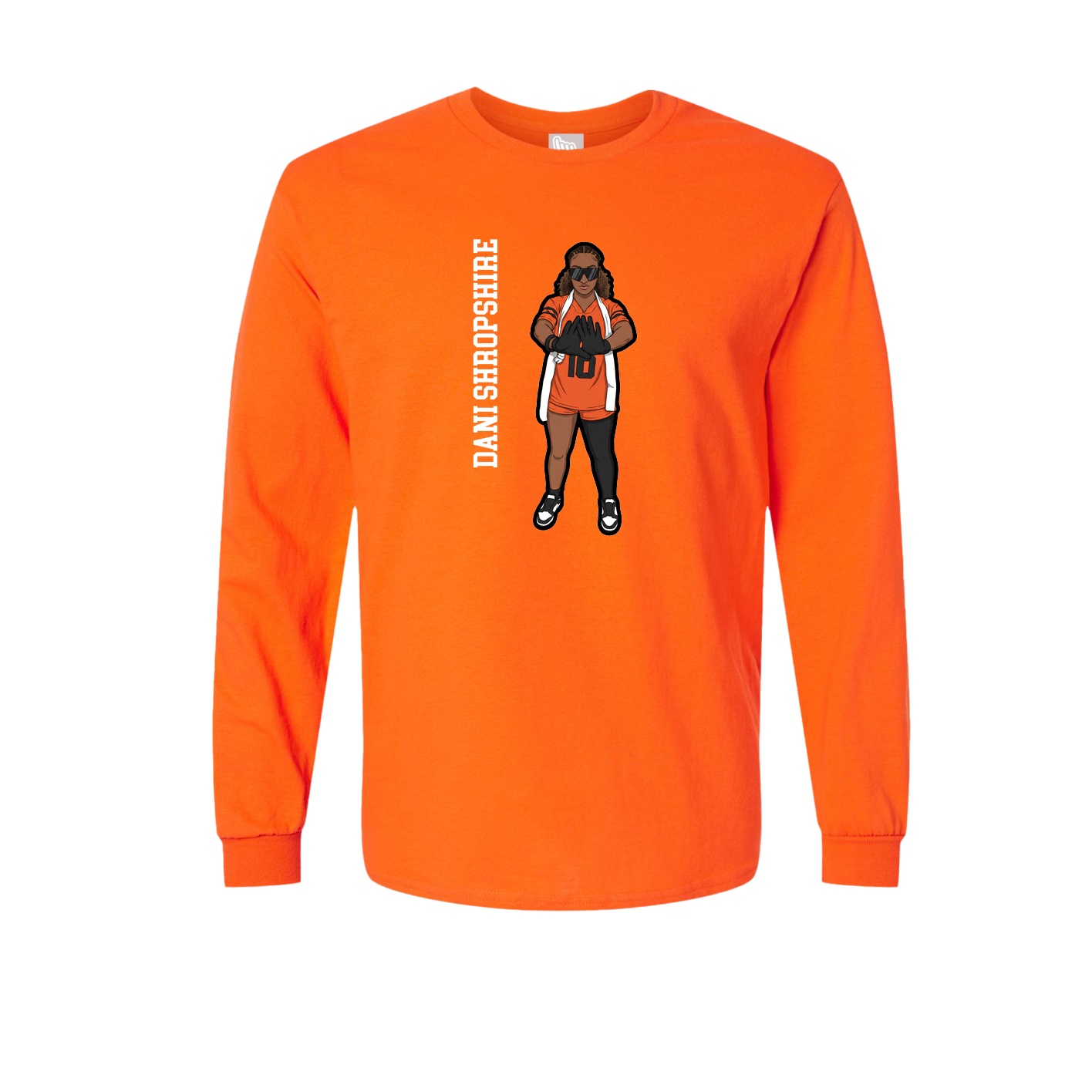 Long Sleeve Tee — Name Vertical in Orange