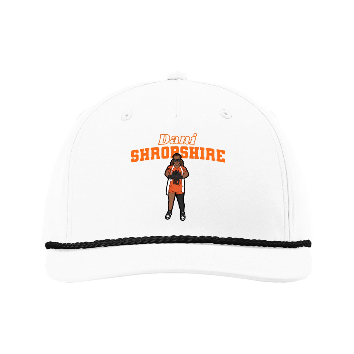 Five-Panel Classic Rope Cap — Name Arch in White
