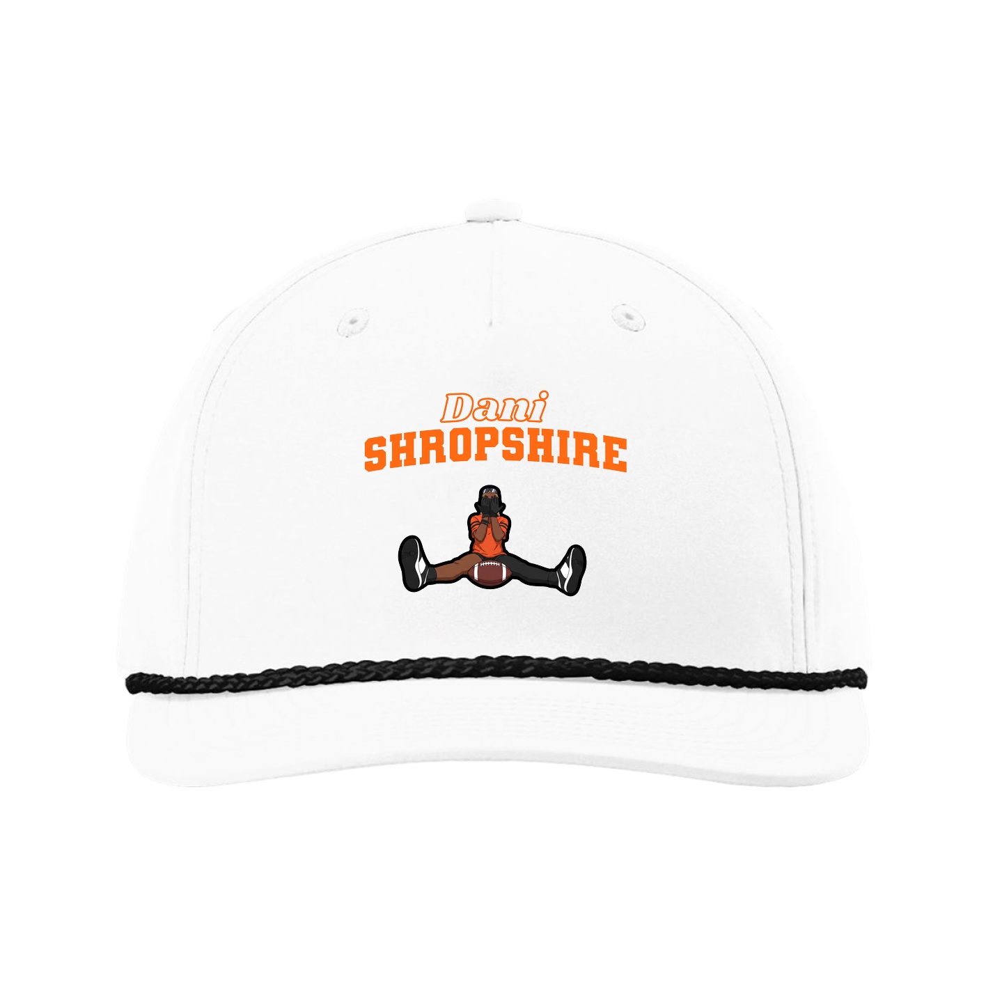 Five-Panel Classic Rope Cap — Name Arch in White