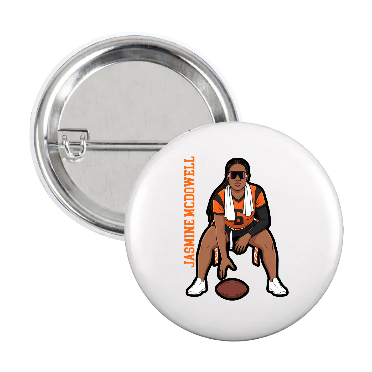 Game Day Button — Name Vertical in White