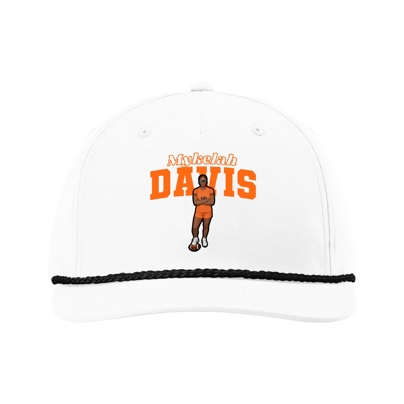 Five-Panel Classic Rope Cap — Name Arch in White