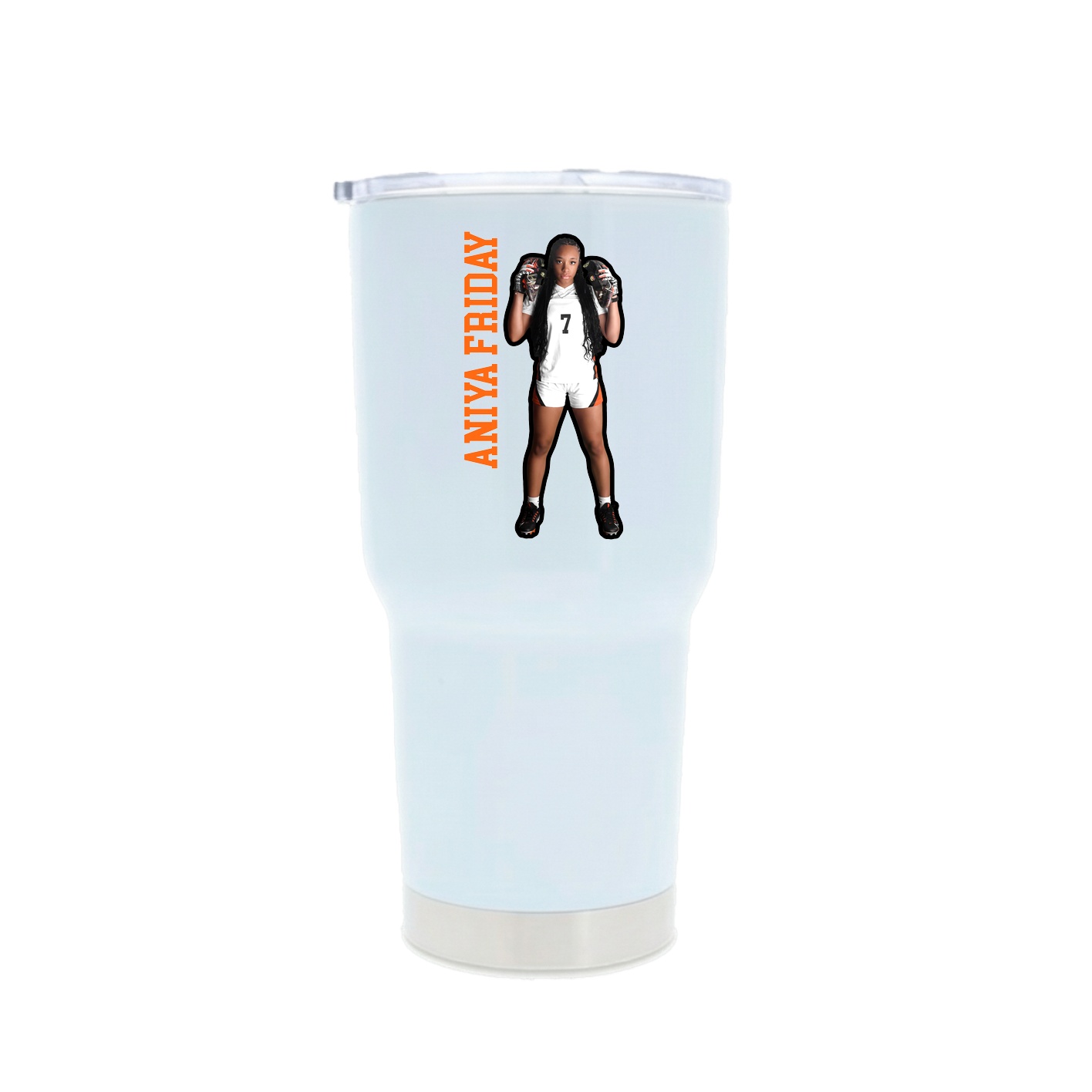 30oz Stainless Steel Tumbler — Name Vertical in White