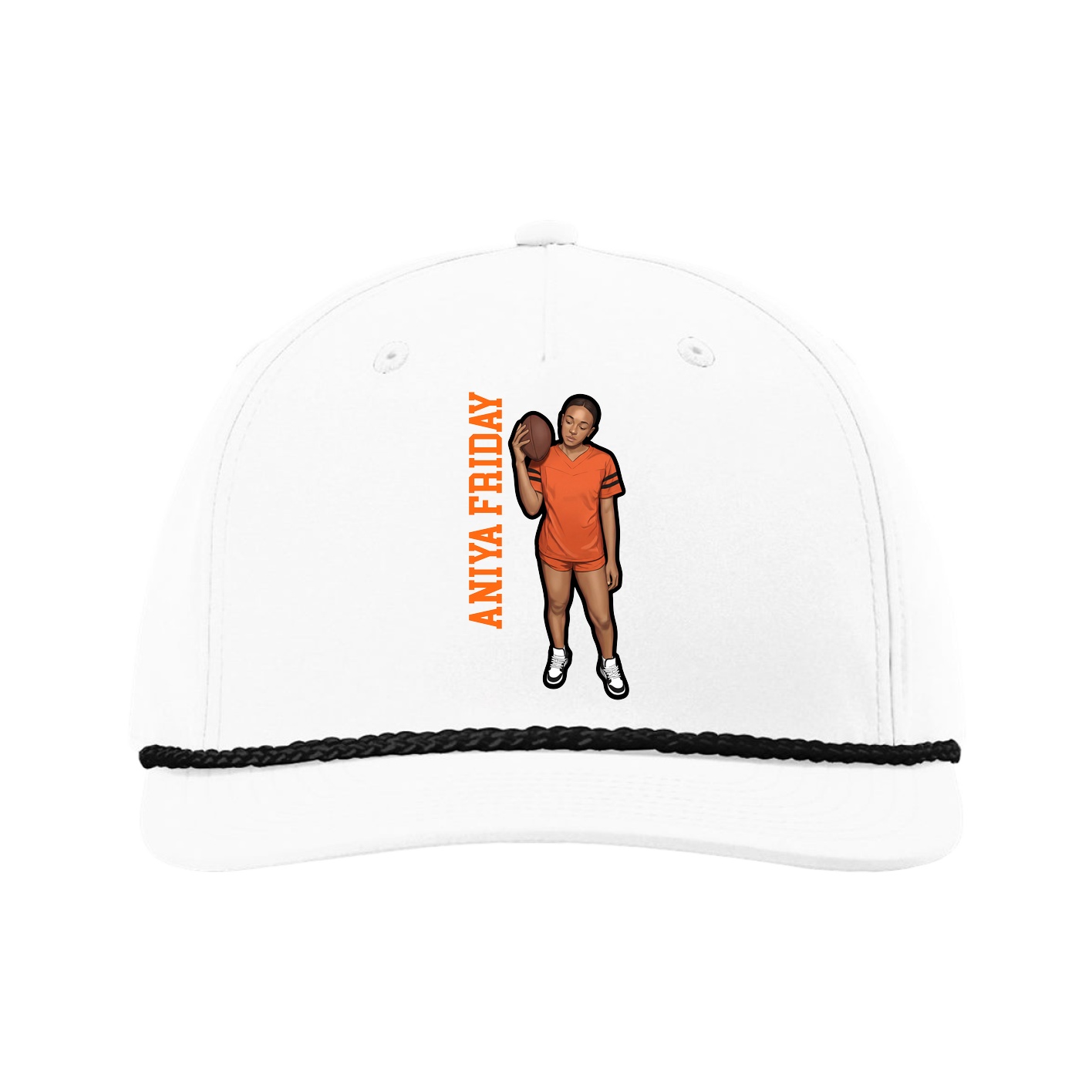 Five-Panel Classic Rope Cap — Name Vertical in White
