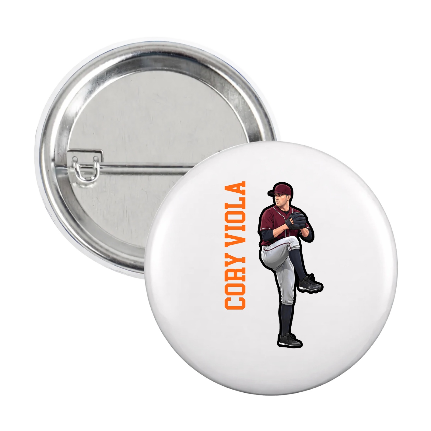 Game Day Button — Name Vertical in White