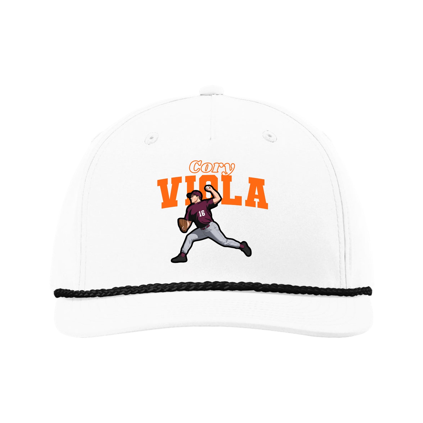 Five-Panel Classic Rope Cap — Name Arch in White