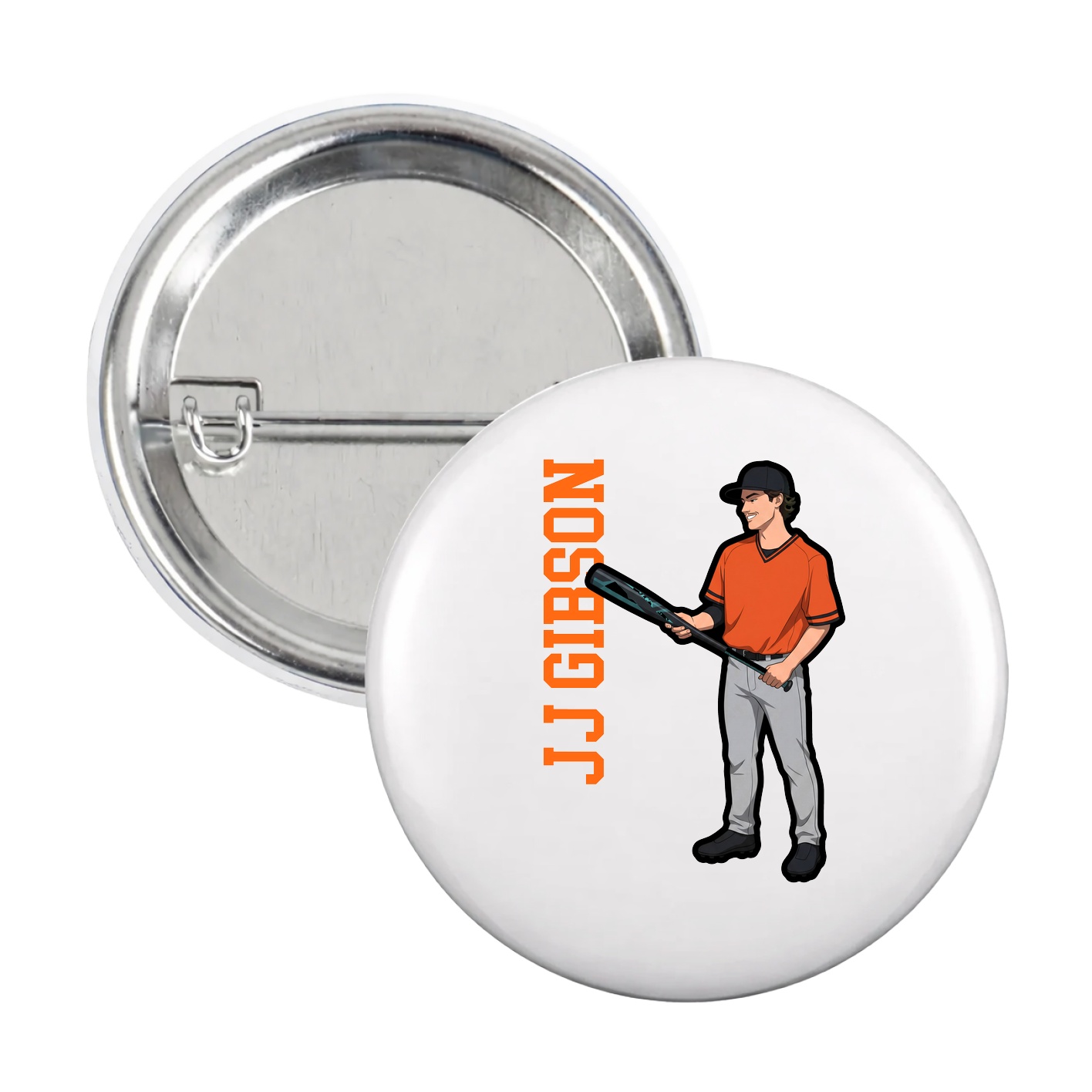 Game Day Button — Name Vertical in White