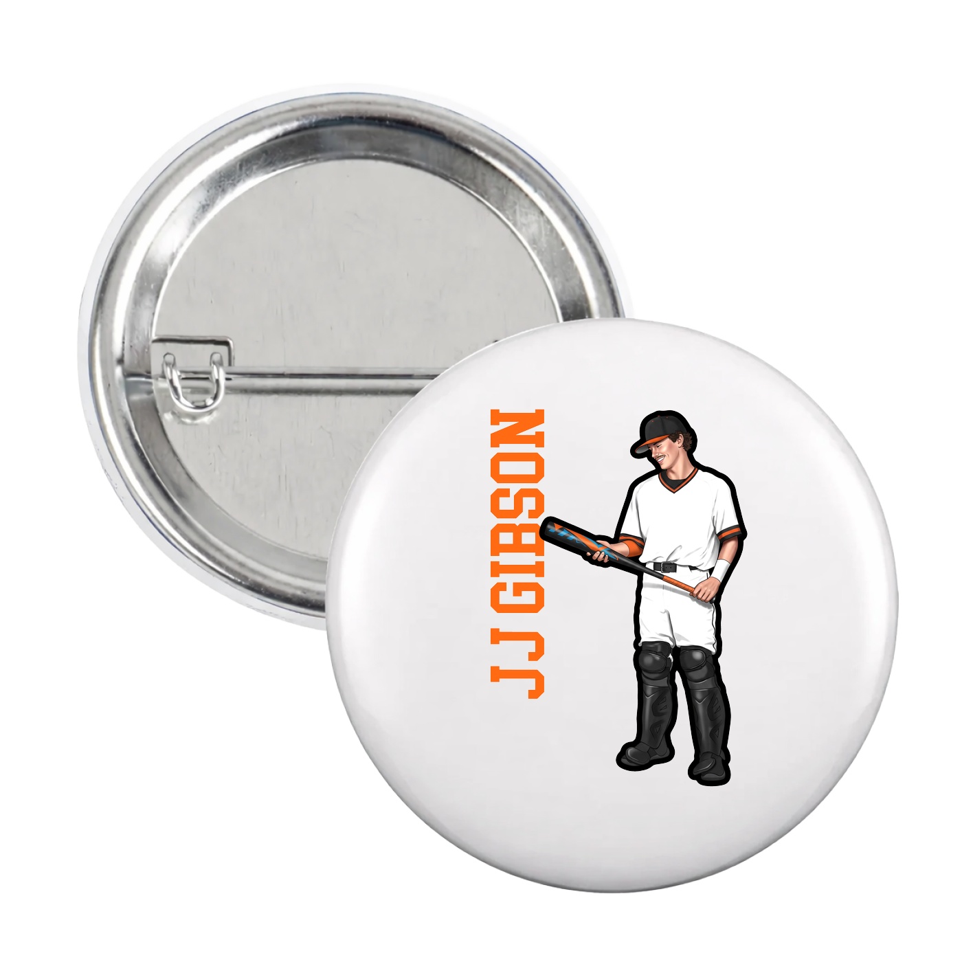 Game Day Button — Name Vertical in White