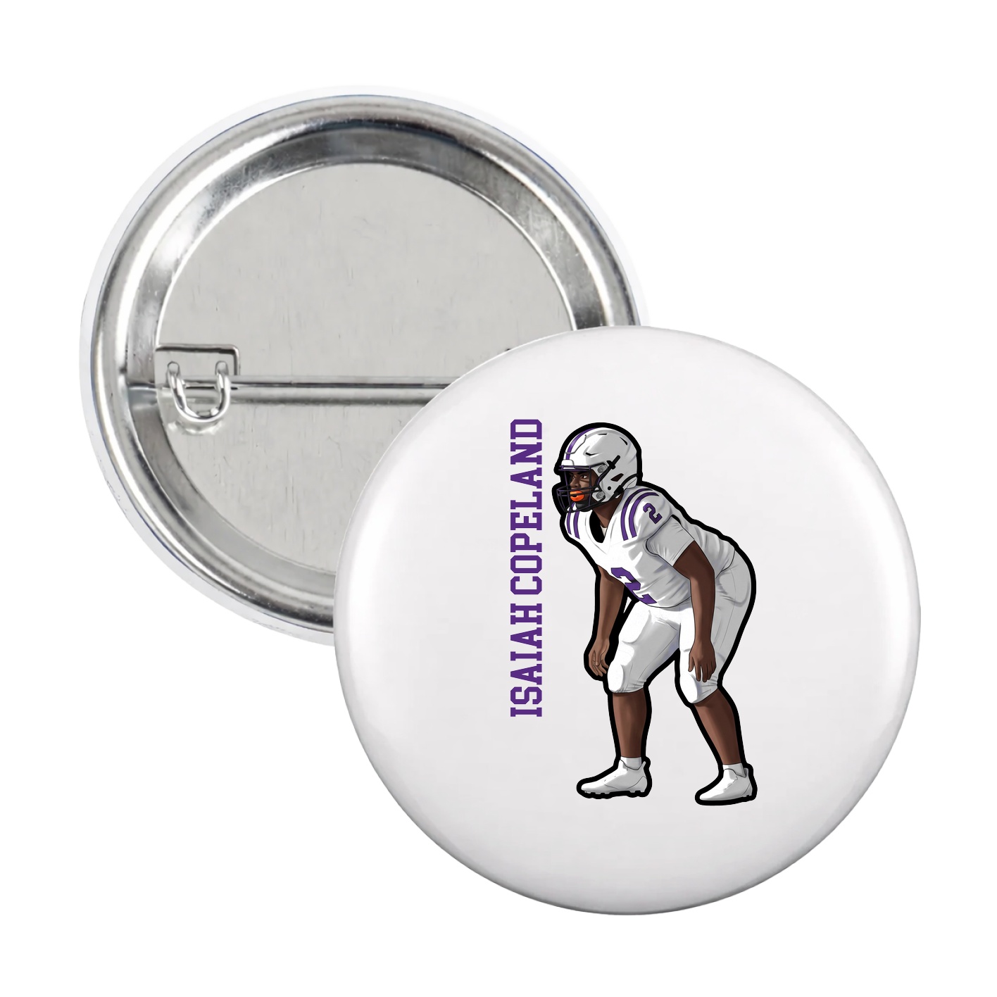 Game Day Button — Name Vertical in White