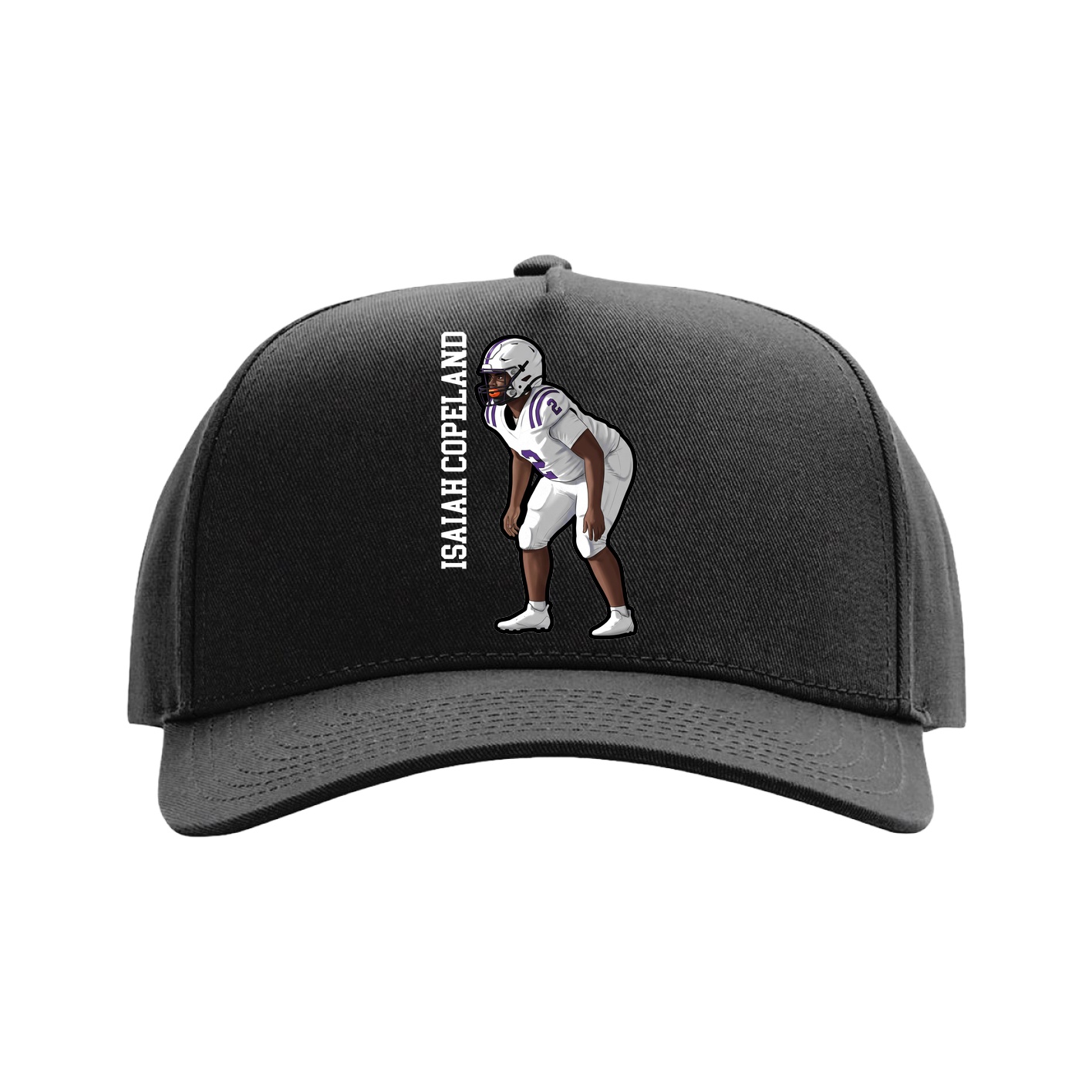 Full Fabric Five-Panel Champ Cap — Name Vertical in Black