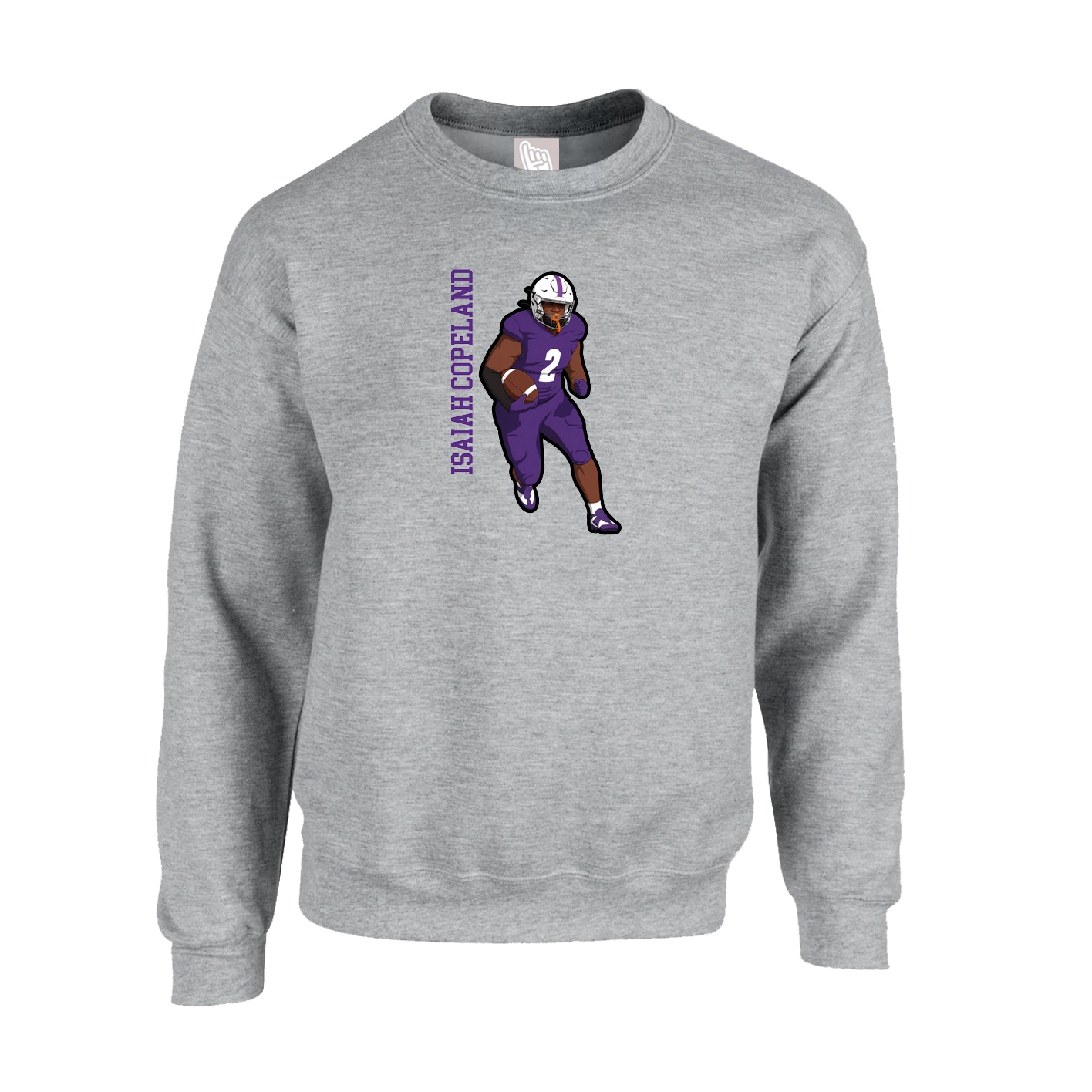 Fleece Crew — Name Vertical in Grey