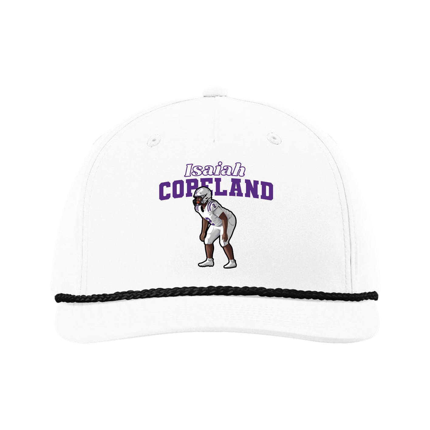 Five-Panel Classic Rope Cap — Name Arch in White