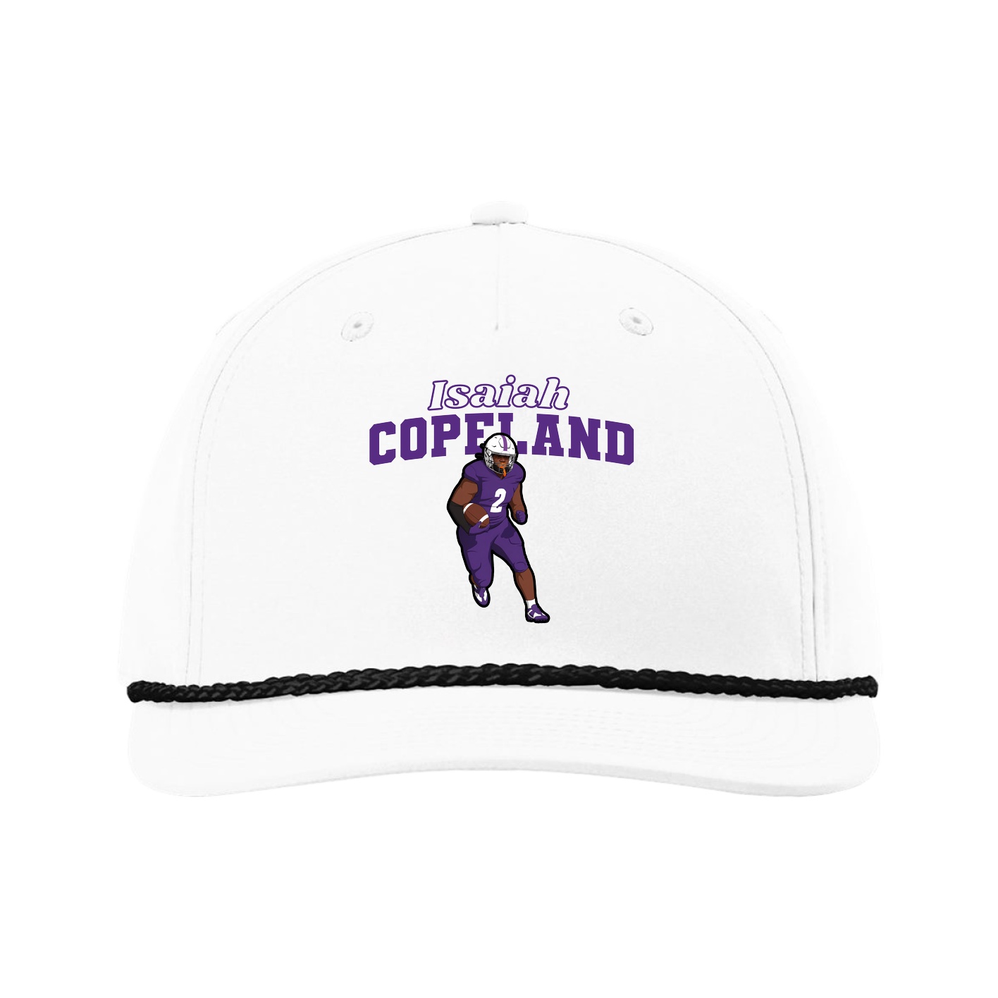 Five-Panel Classic Rope Cap — Name Arch in White