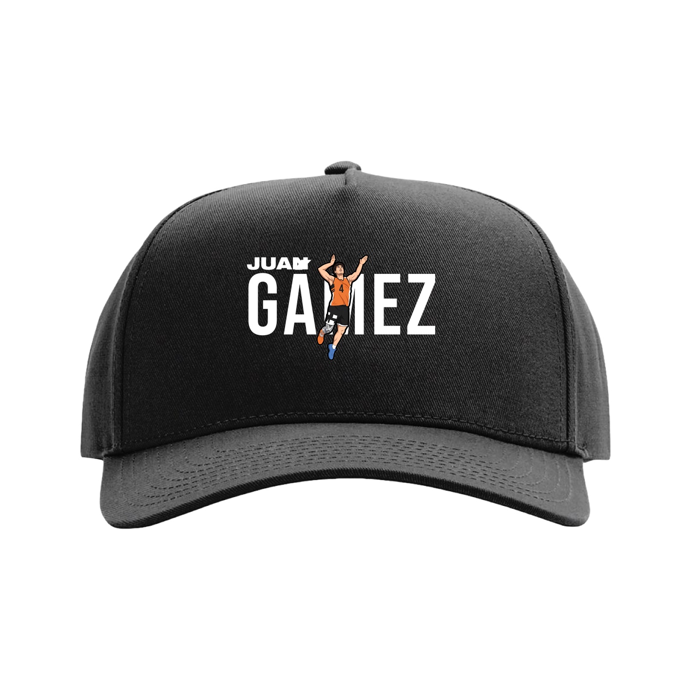 Full Fabric Five-Panel Champ Cap — Player Name in Black