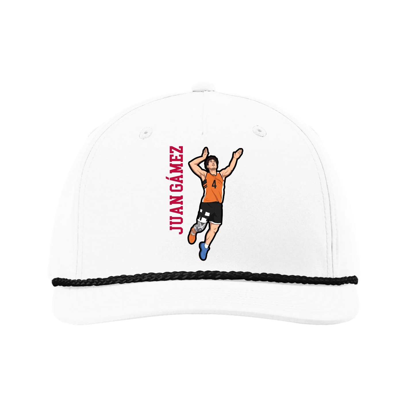 Five-Panel Classic Rope Cap — Name Vertical in White