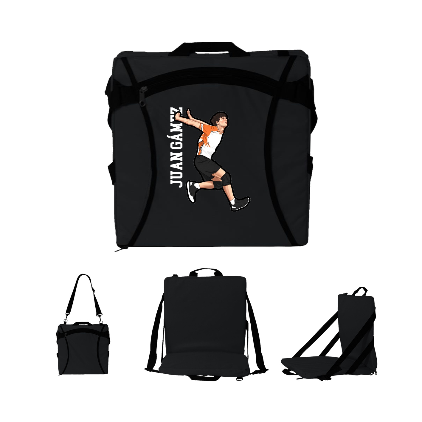 Folding Stadium Seat — Name Vertical in Black