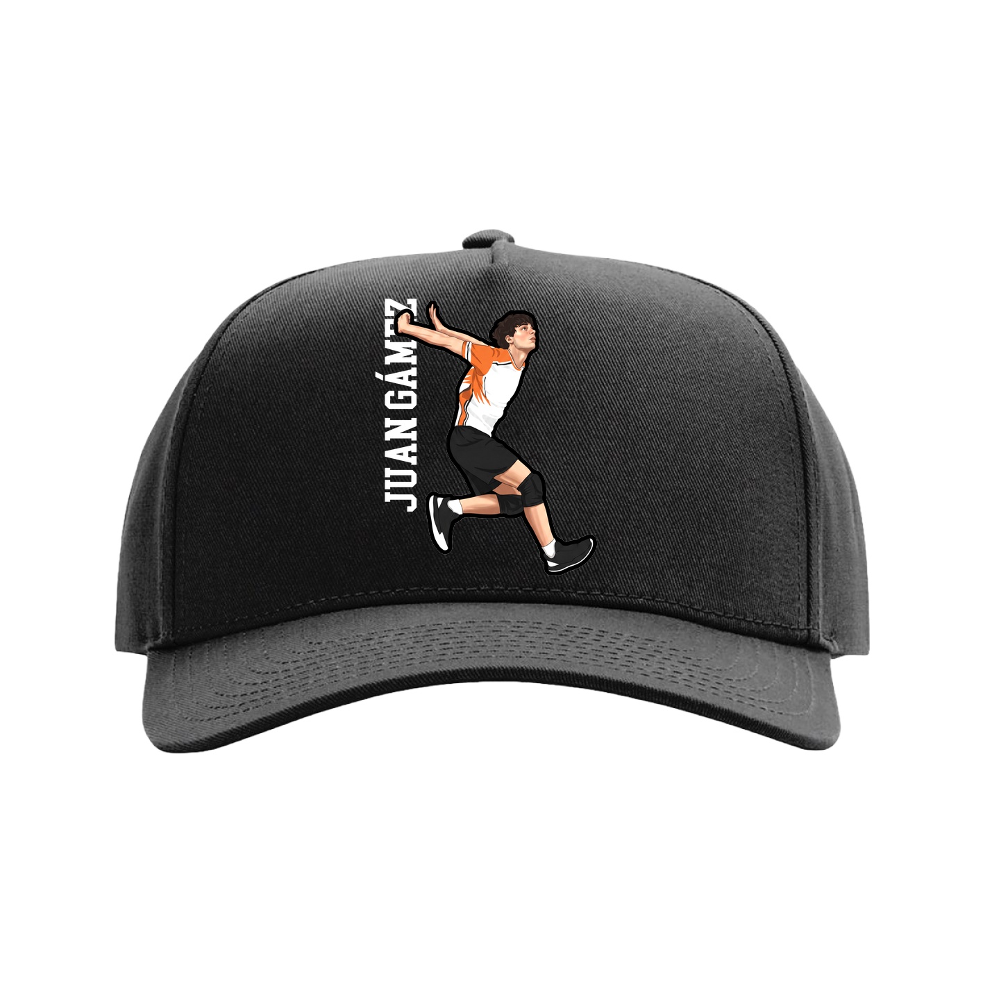 Full Fabric Five-Panel Champ Cap — Name Vertical in Black